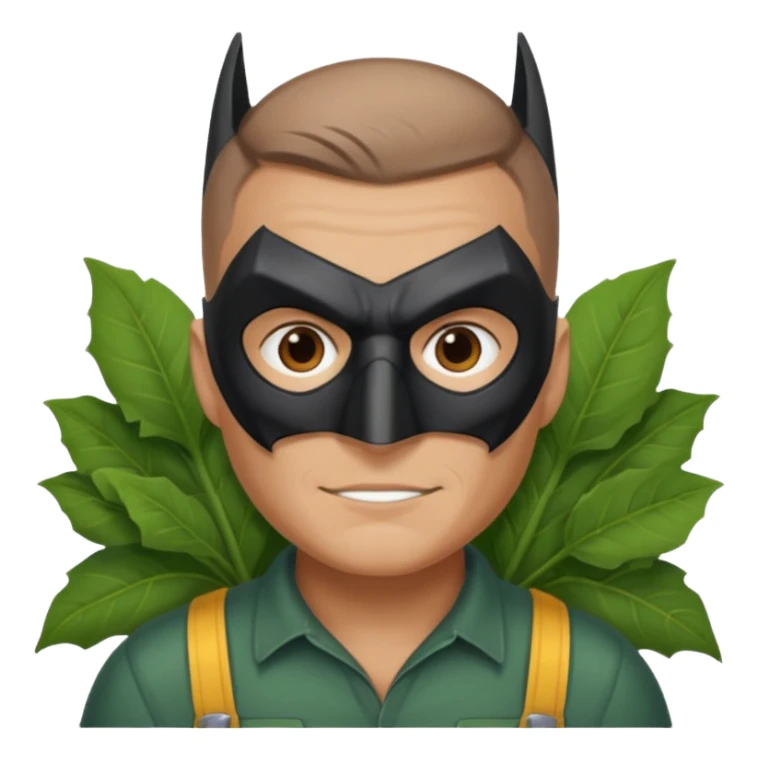 gardener with tanned skind and batman mask brown eyes and buzzcut sticker