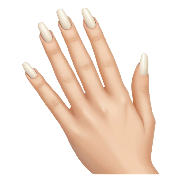 Regular hand, back of hand, index finger raised, woman’s hand, caucasian, long coffin, shaped nails, French manicure sticker