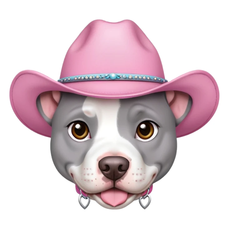 Gray and white pitbull with pink cow girl hat  sticker