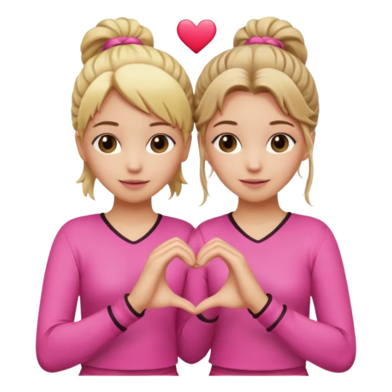 Two best friends making a heart shape with their hands together. One of them has blond hair which is shower and the other has brown hair tied up. They are both wearing pink outfits. sticker