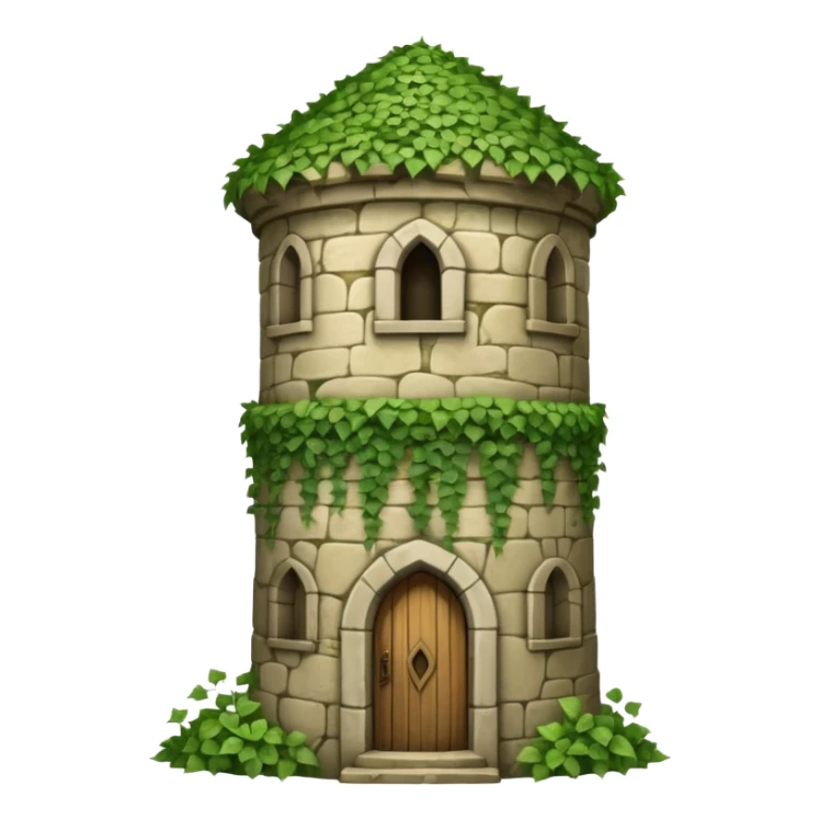 A medieval tall round tower covered in ivy vines. sticker