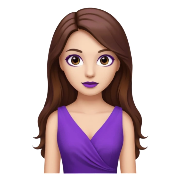 A young woman in 30s with purple dress. Long hair with make up.  sticker