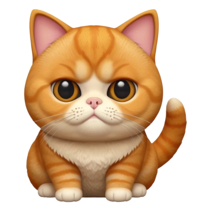 A 3D cartoon orange-ginger Exotic Shorthair cat with flat face, expressive eyes, soft fur sheen, cinematic Memoji rendering. sticker