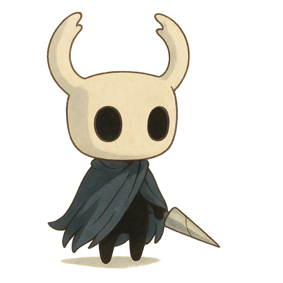 Hollow Knight character in ghibli style with soft colors sticker