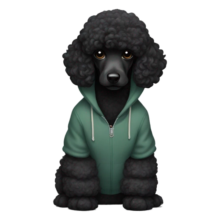 Black poodle wearing a hoodie sticker