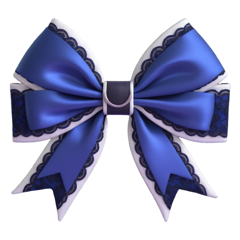 3D emoji gothic bow, midnight blue satin, silver crescent moon, and black lace trim sticker