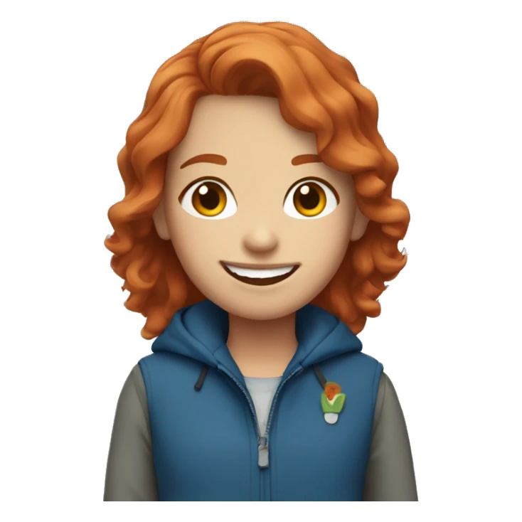 red-haired girl in a blue jacket, smiling sticker