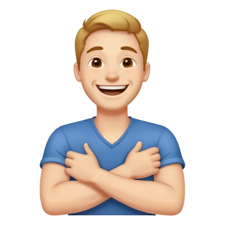 Man laughing while crossing his arms around his neck sticker