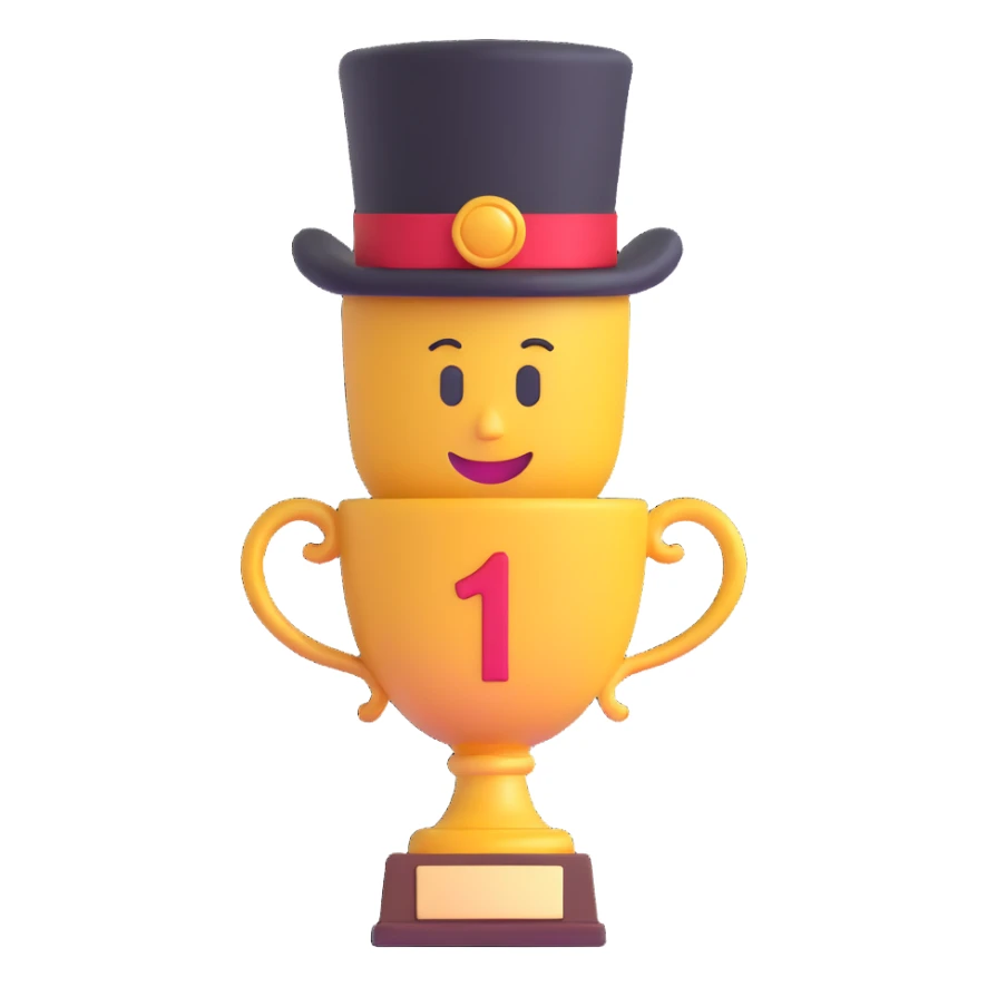 trophy emoji with top hat as the top, #1 on the trophy sticker