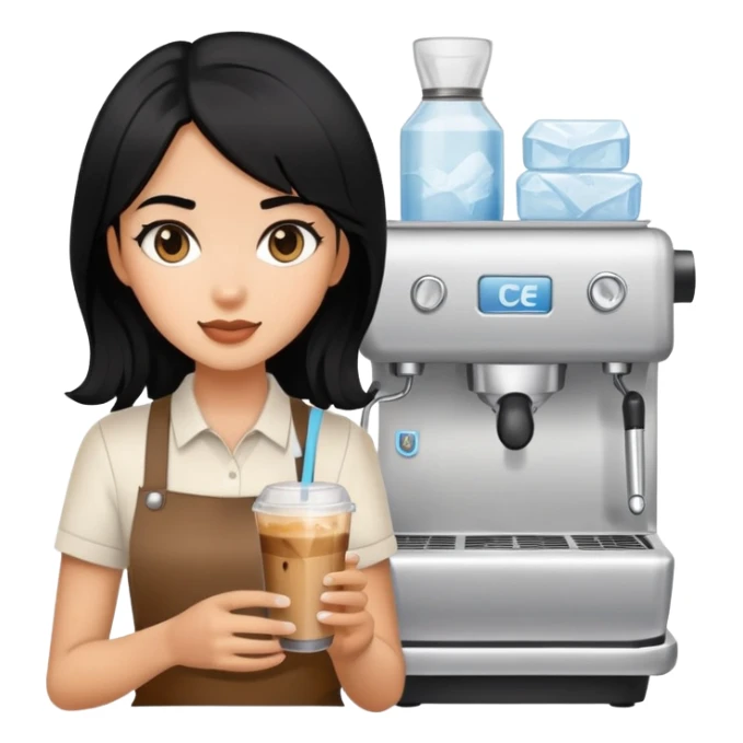 Girl, barrista, ice coffee, black hair sticker