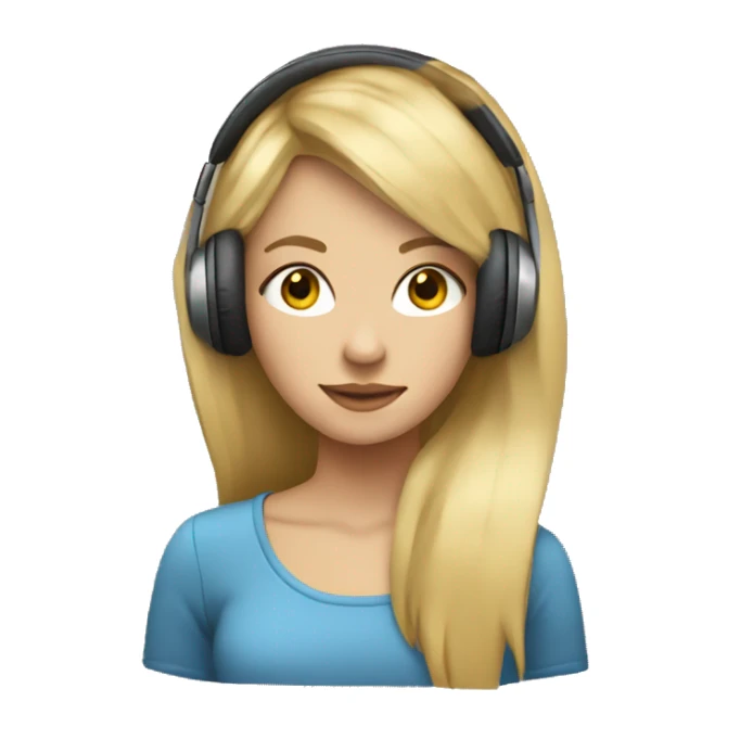 blonde straight hair girl with headphones and music notes around face sticker
