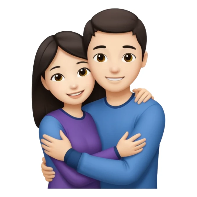 Asian girl hugging white brunette boy sticker
