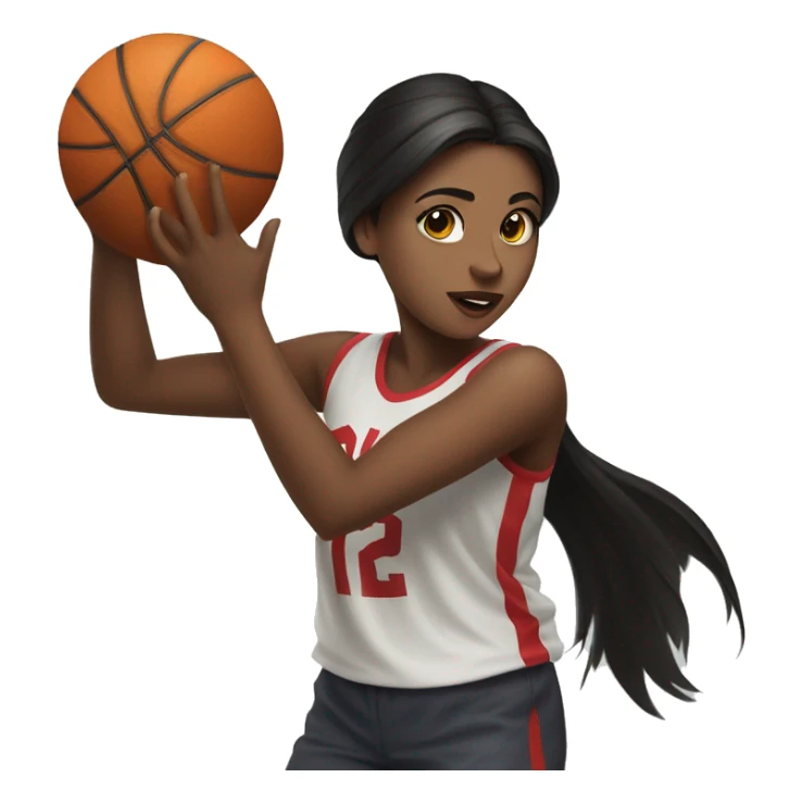 dark-haired girl throws a basketball into a hoop sticker