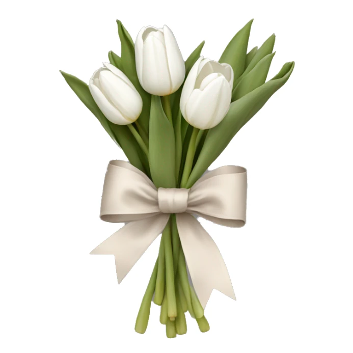 White tulips with a taupe bow holding bouquet together sticker