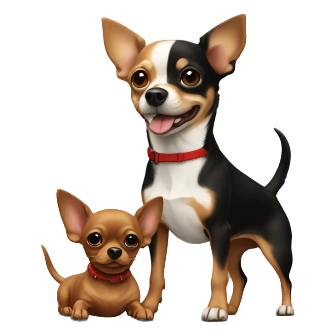 Brown Chihuahua standing on red dachshund standing on black lab sticker