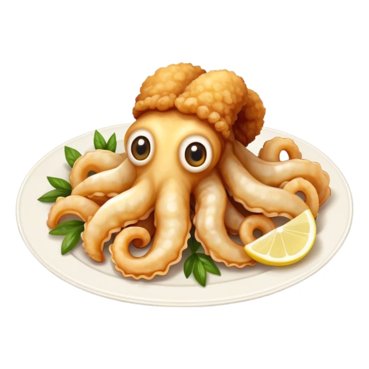 Fried squid Greek snack with a slice of lemon on the side sticker
