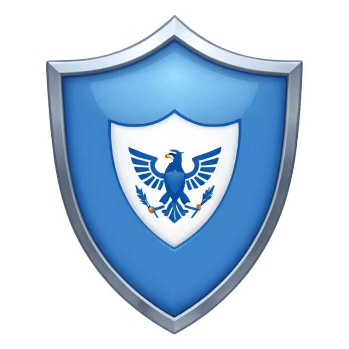 A shiny blue shield with a text white 7 in the middle and a flag animation sticker