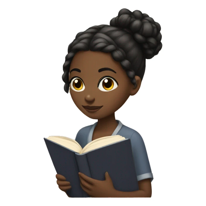 black girl with hair in bun reading a book  sticker