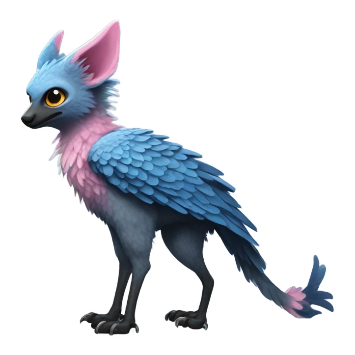 Trico The Last Guardian Quadrupedal Creature With Blue Horns, Grey feather Wings, And long tufted tail, black muzzle, pink scaly legs sticker