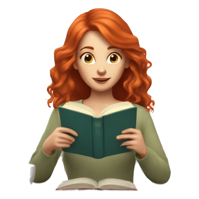 Red hair girl sipping tea reading book  sticker