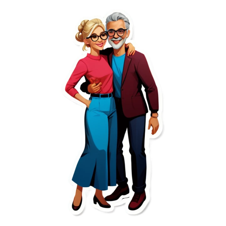 Hyper Realistic Couple in love,  dancing lady blonde wearing glasses man grey hair clean shaven
 sticker