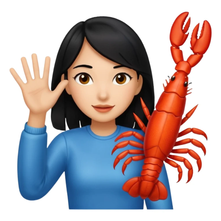 a lobster high five a girl with black hair sticker