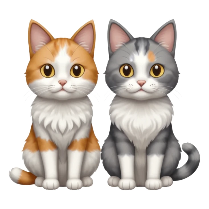 a realistic looking very fluffy grey and white cat with grey legs and white paws, sitting next to another cat sticker
