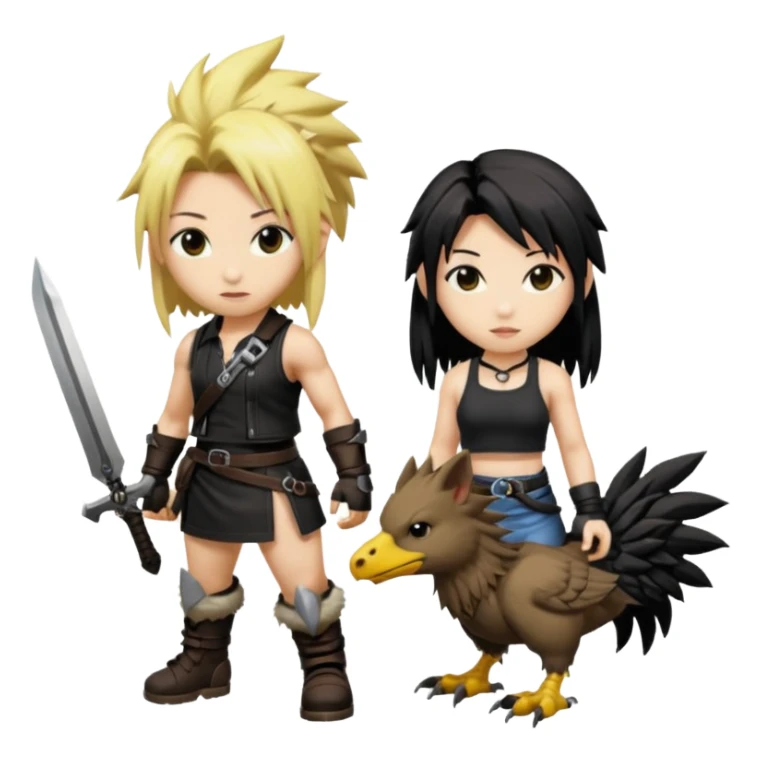 Cloud & Tifa FF7 character emoji - with fenrir blade & black chocobo  sticker