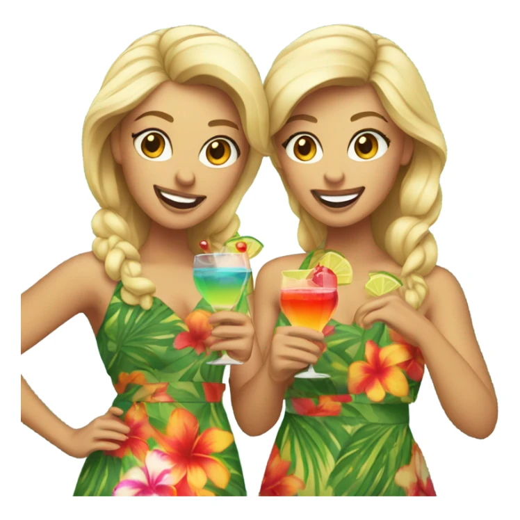 Two dancing blondes in Hawaiian clothes and cocktails sticker