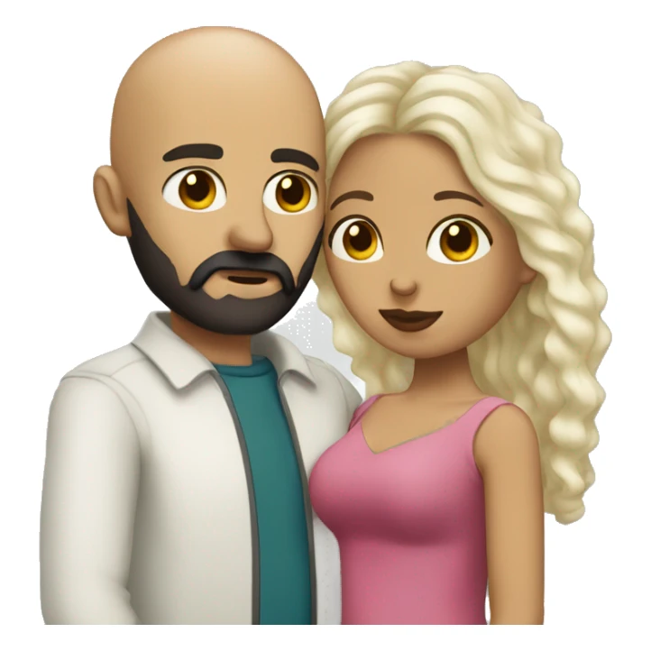 White (bald man) with (dark beard) kissing short (Mexican woman) with (long dark wavy hair) sticker