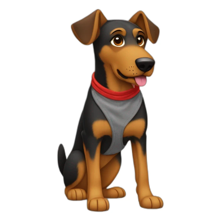 75% Coonhound 25% German Shepherd mix dog wearing small plain red bandana side view full body in profile left facing sticker