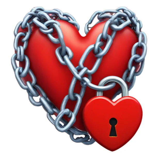 a  single red glossy heart, with a single chain and padlock wrapped around it sticker