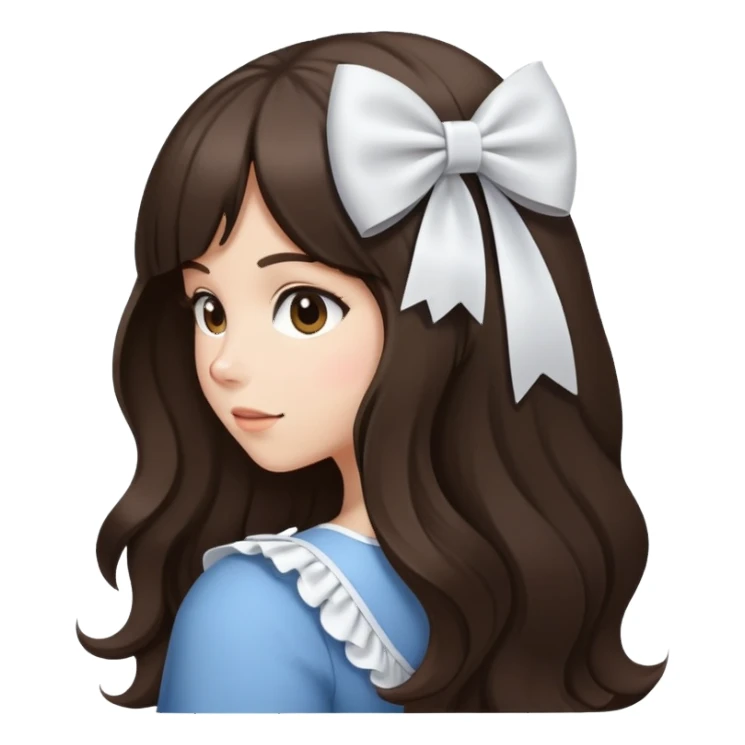 brunette open hair from behind with white bow sticker