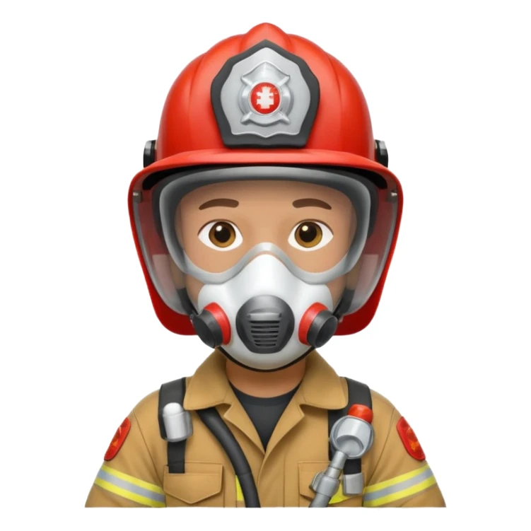 Firefighter with white color helmet and respiratory protection sticker