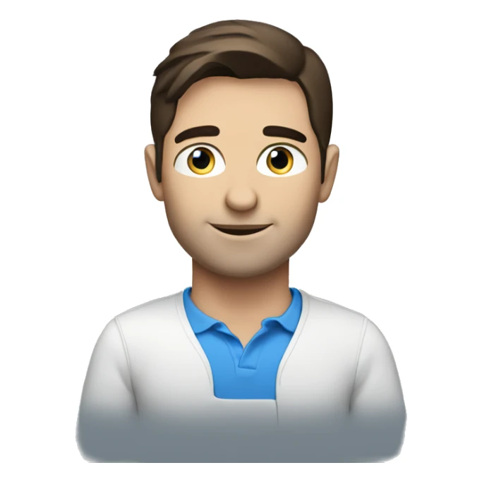 Blue eyes brunette man with laptop sticker