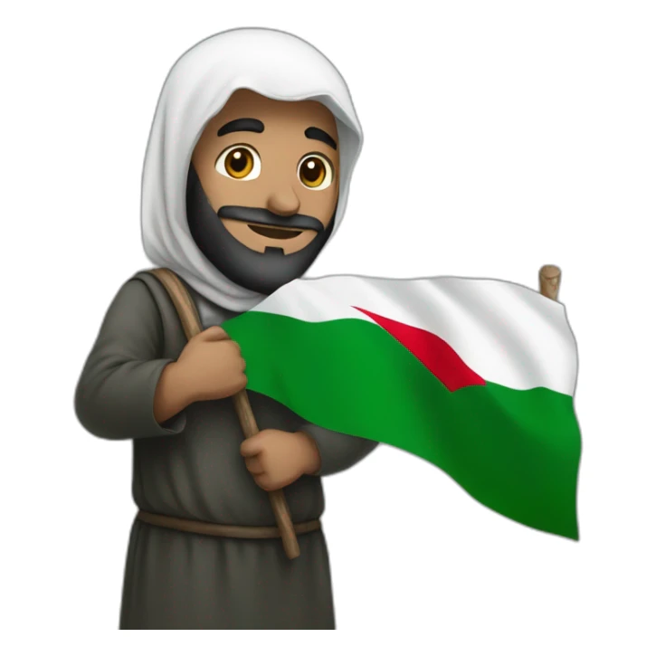 Muslim man holding palestine flag sticker