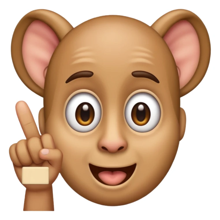 A regular iphone emoji, with big eyes, small mouth, huge ears, holding up the middle finger. sticker