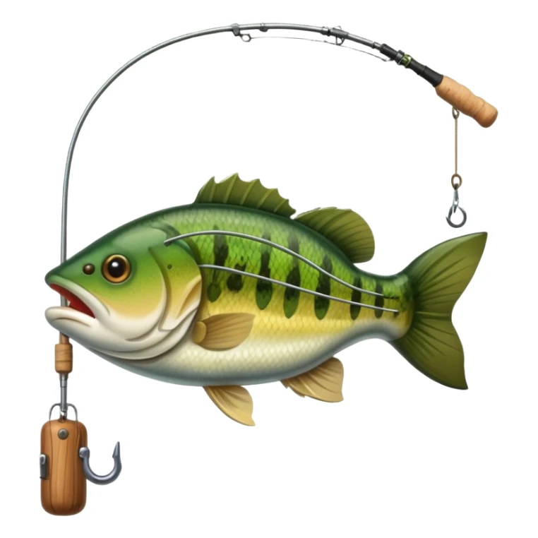 fishing pole with bass fish on the fish hook sticker