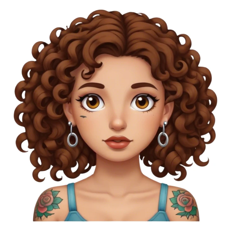 Girl with tattoos and earrings with curly brown  sticker