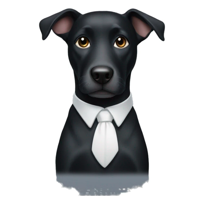 black dog with white collar and whitish nose sticker