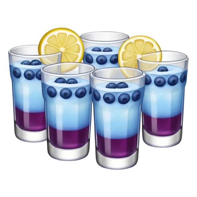 Four shot glasses with blueberry lemon drop in them  sticker