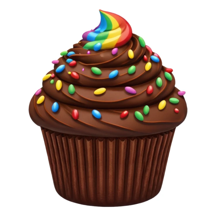 chocolate cupcake with chocolate frosting and rainbow sprinkles sticker