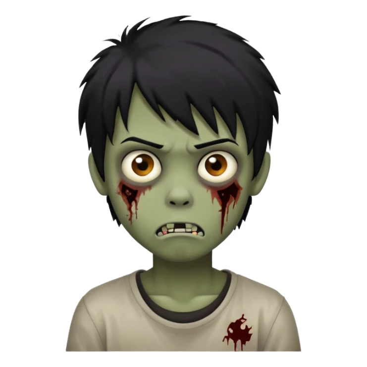 Boy, zombie, black hair, medium long, emo, shaggy, dark, spooky, creepy expression emoji sticker