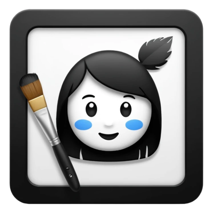 Visualize on-brand content — instantly. black white pallete preferred. brush painting on a canvas. app icon. sticker