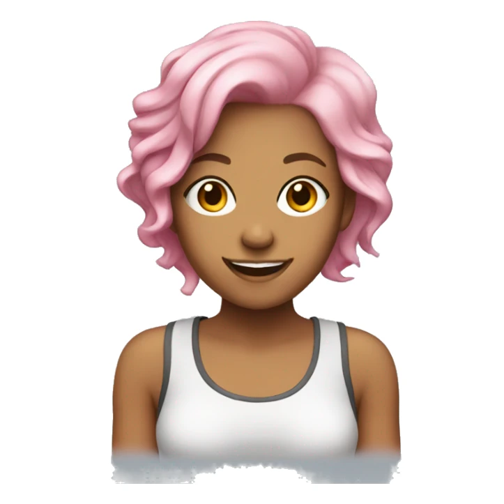 young woman, pink hair, smiling,and is a freelancer. sticker