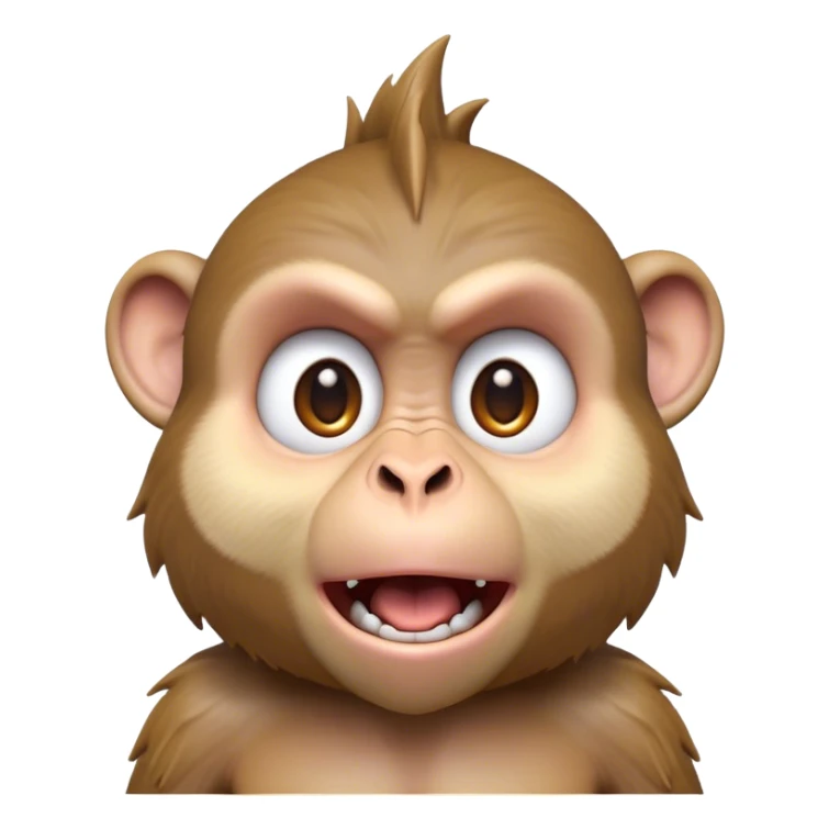 Cinematic Comical Macaque Portrait Emoji, Head tilted dramatically with an exaggerated, shocked expression and a raised eyebrow, featuring a lively, nimble build with spiky fur and wide, comically expressive eyes, Simplified yet hilariously animated features, highly detailed, glowing with a slightly sassy, vibrant glow, high shine, dramatic yet playful, stylized with an air of cheeky primate attitude, soft glowing outline, capturing the essence of a meme-worthy macaque that looks ready to deliver a playful side-eye into viral fame! sticker