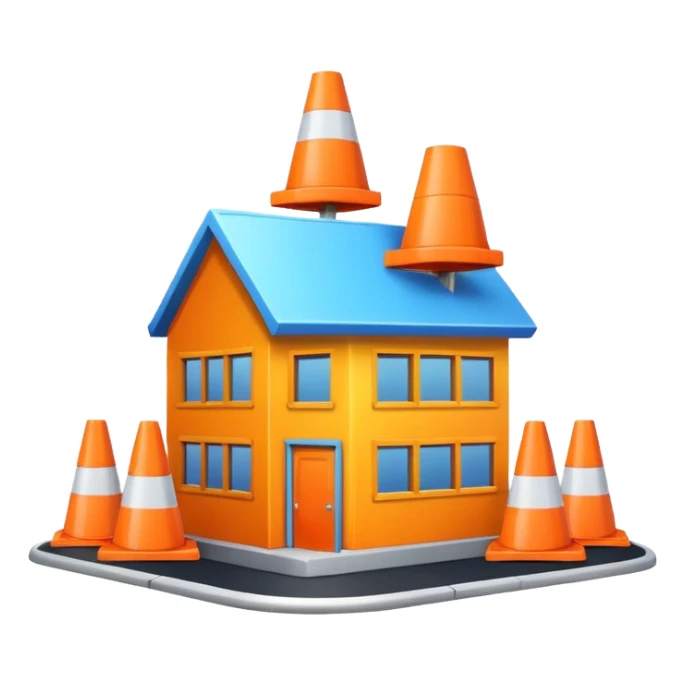 building with a construction sign and cones emoji style sticker