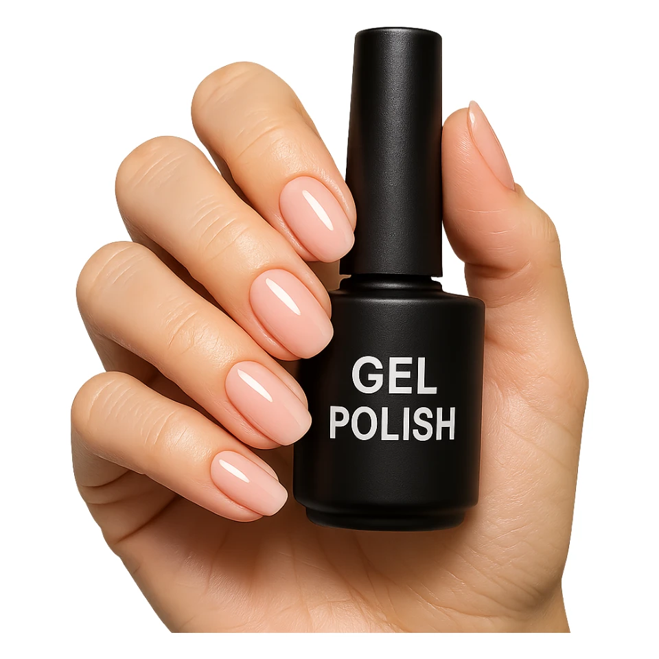 nail polish gel bottle with hand showing glossy nails, beauty theme sticker