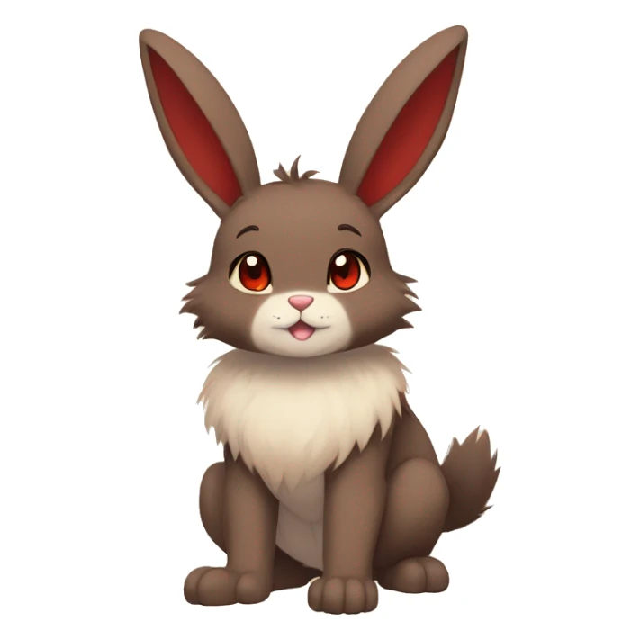 Cute, Chibi, Kemono-style, Anthro, Fur-Sona, Dark-Brown, Normal-type-Ground-type Tan-Rabbit-Fakémon with Dark-Red eyes, beige belly, beige paws, beige feet, beige freckles, full body sticker