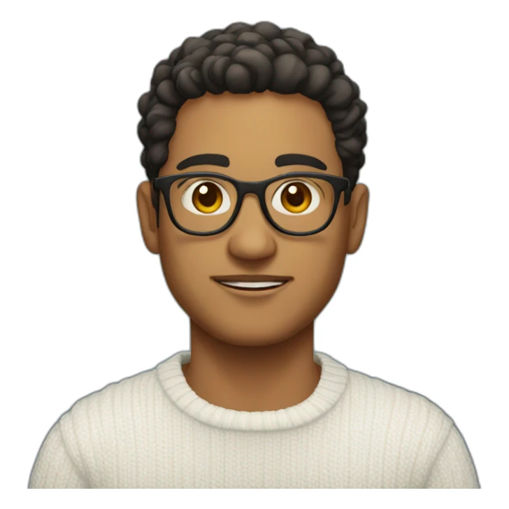 Latin guy with rounded glasses wearing a white sweater sticker